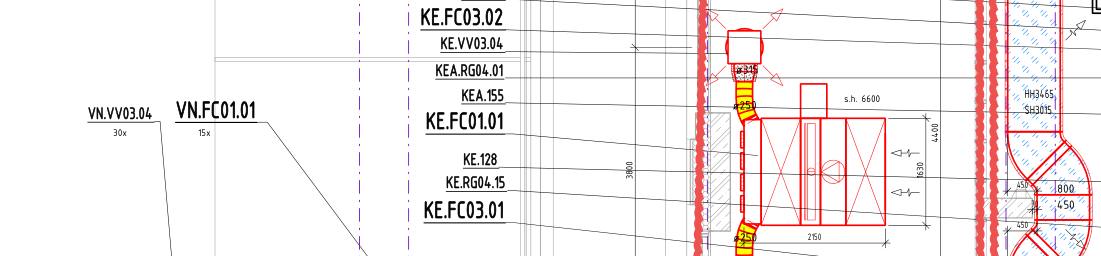Skupinové označení ve výkrese 2.NP – jeden popisek na 15 jednotek.